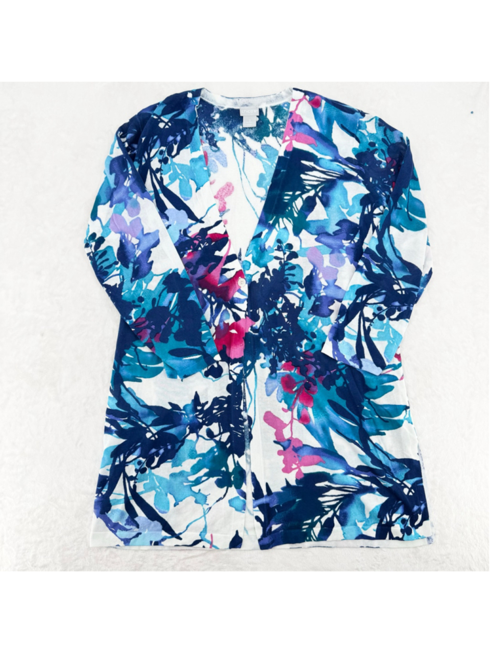 Chico’s Long Abstract Floral Cardigan plus 2 Tank Tops Blue Teal Size 2/Large